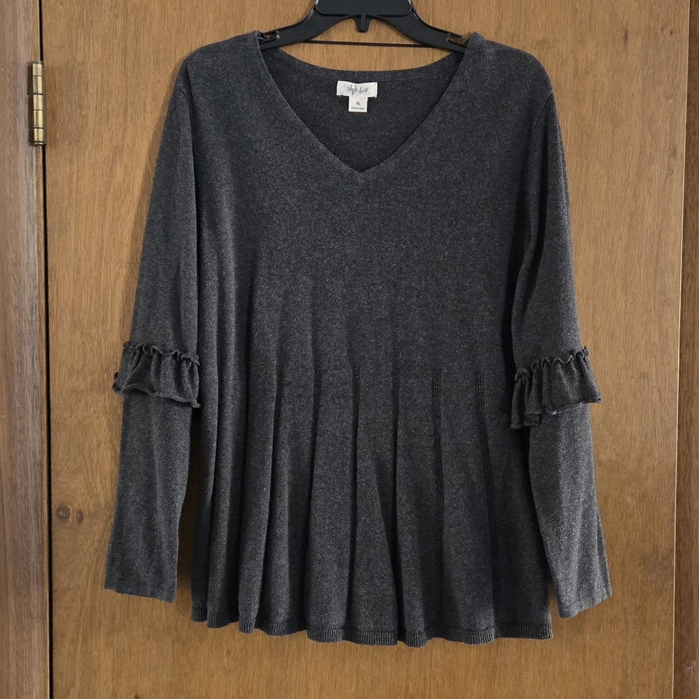 Style & Co. Charcoal Sweater with Ruffle Sleeves